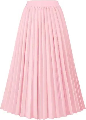 GOLDSTITCH Women's High Waist Pleated Skirt A line Swing Midi Skirt