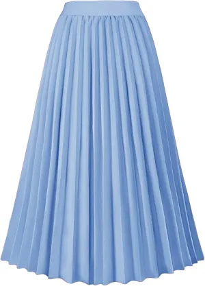 GOLDSTITCH Women's High Waist Pleated Skirt A line Swing Midi Skirt