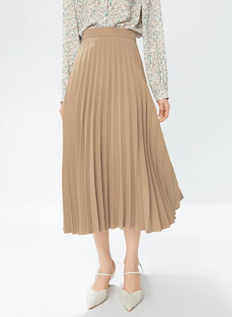 GOLDSTITCH Women's High Waist Pleated Skirt A line Swing Midi Skirt
