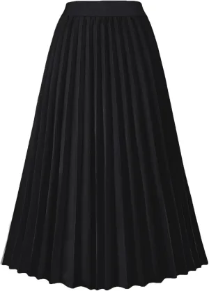GOLDSTITCH Women's High Waist Pleated Skirt A line Swing Midi Skirt