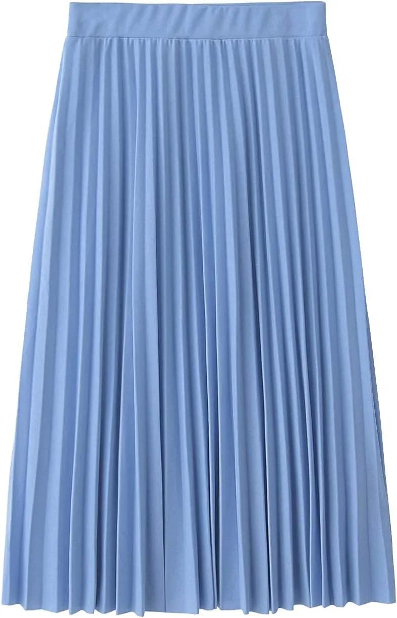 GOLDSTITCH Women's High Waist Pleated Skirt A line Swing Midi Skirt