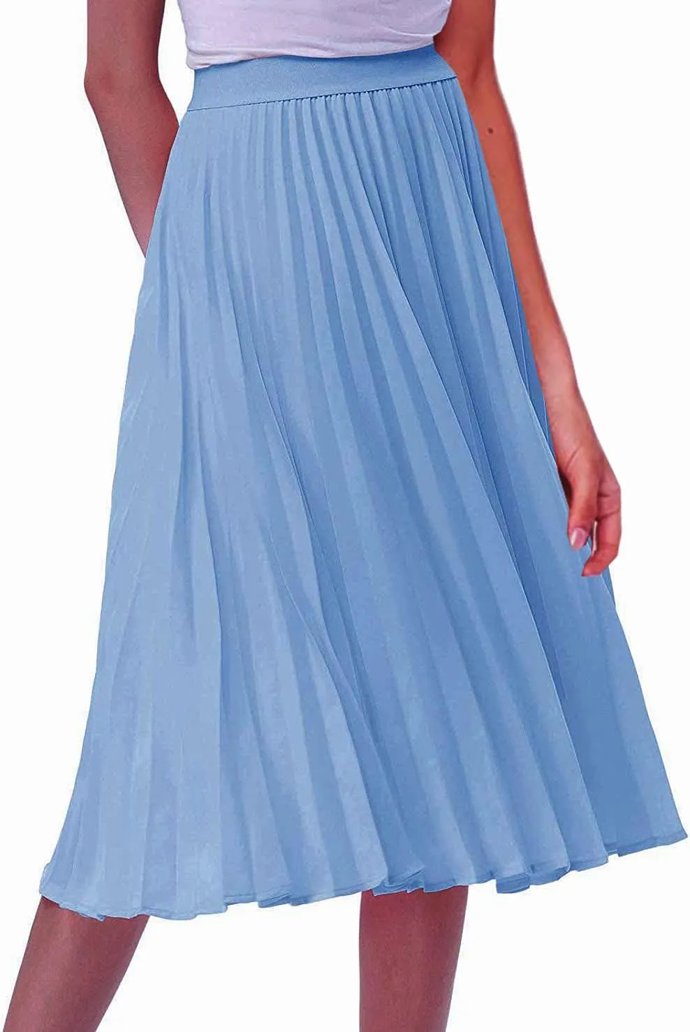 GOLDSTITCH Women's High Waist Pleated Skirt A line Swing Midi Skirt