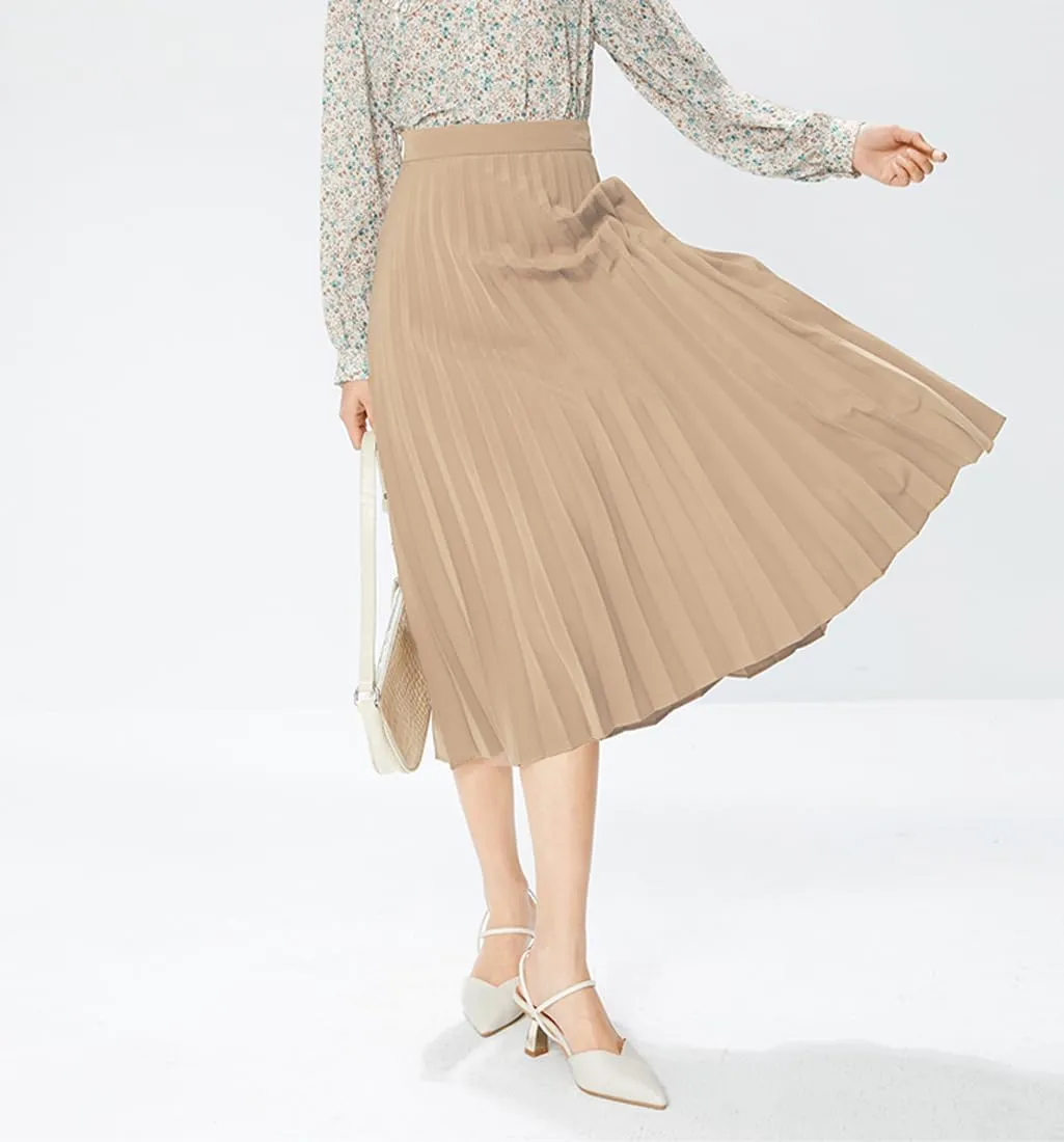 GOLDSTITCH Women's High Waist Pleated Skirt A line Swing Midi Skirt