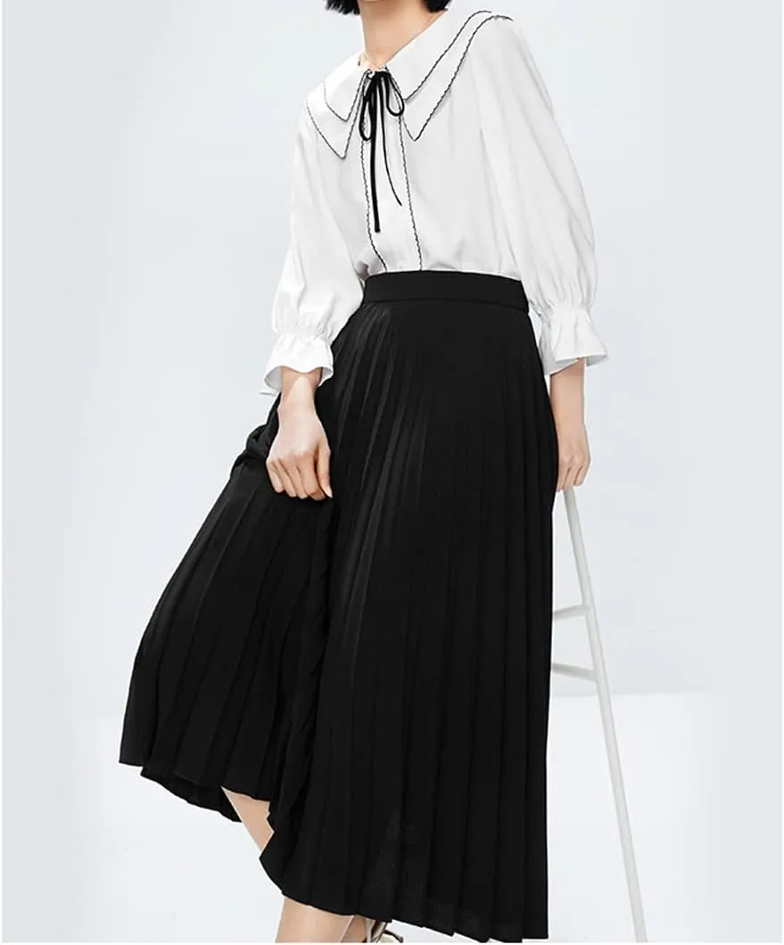 GOLDSTITCH Women's High Waist Pleated Skirt A line Swing Midi Skirt