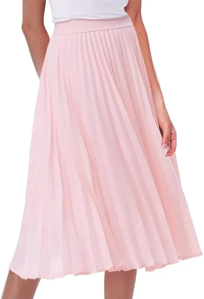 GOLDSTITCH Women's High Waist Pleated Skirt A line Swing Midi Skirt