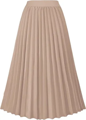 GOLDSTITCH Women's High Waist Pleated Skirt A line Swing Midi Skirt