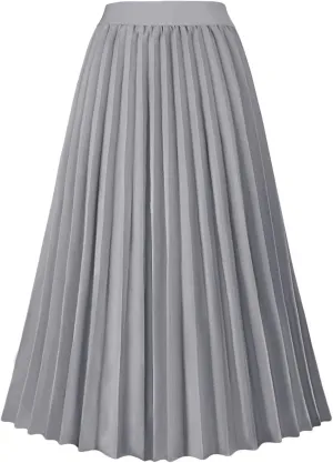 GOLDSTITCH Women's High Waist Pleated Skirt A line Swing Midi Skirt