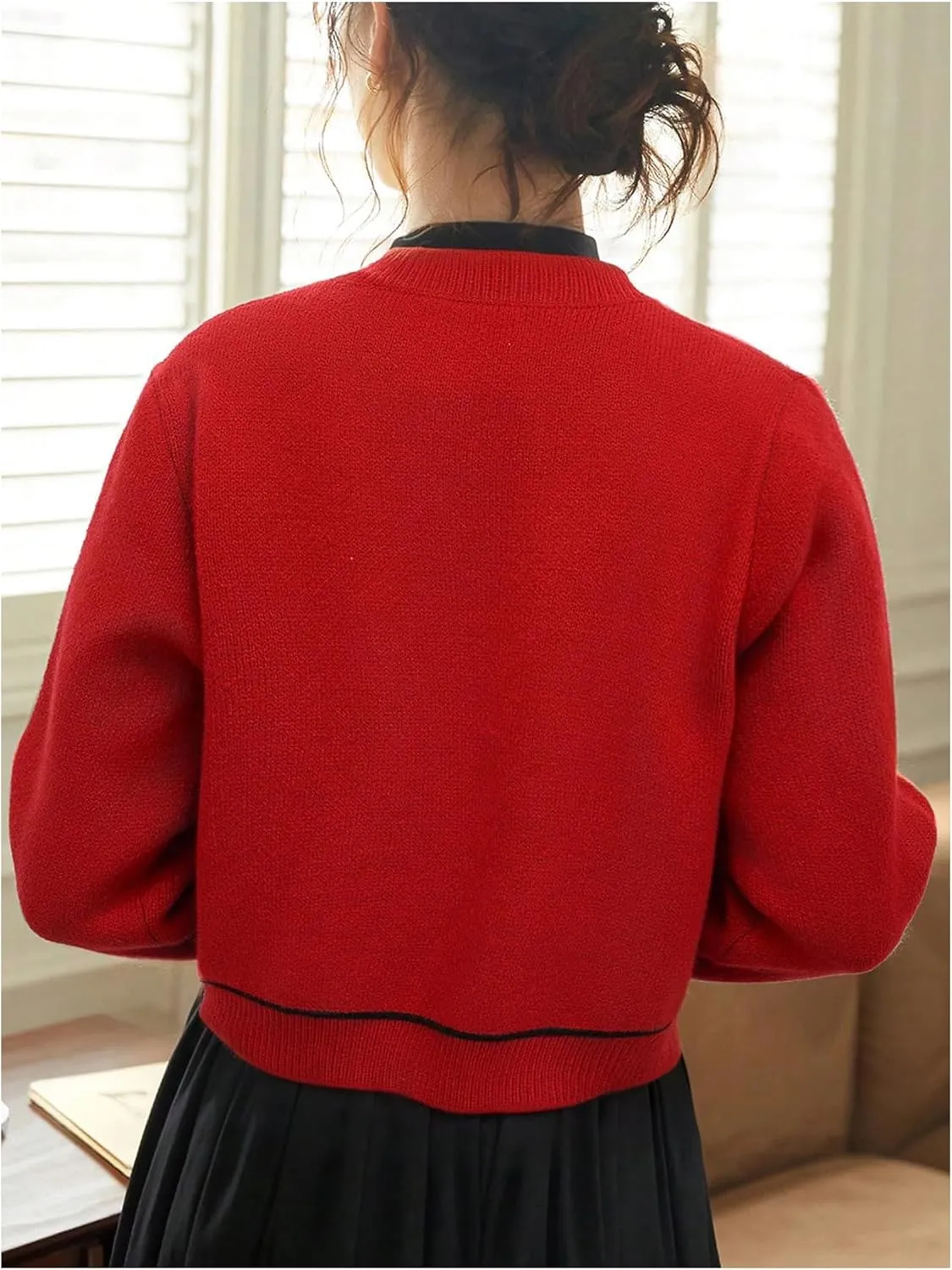 GORGLITTER Women's Elegant Button Up Cardigan Sweaters Casual Cropped Knitted Sweater Chunky Open Front Outerwear