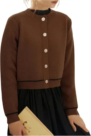 GORGLITTER Women's Elegant Button Up Cardigan Sweaters Casual Cropped Knitted Sweater Chunky Open Front Outerwear