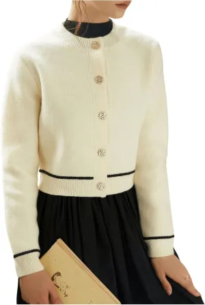 GORGLITTER Women's Elegant Button Up Cardigan Sweaters Casual Cropped Knitted Sweater Chunky Open Front Outerwear