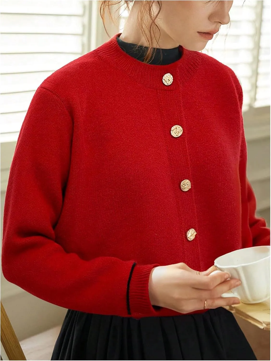 GORGLITTER Women's Elegant Button Up Cardigan Sweaters Casual Cropped Knitted Sweater Chunky Open Front Outerwear