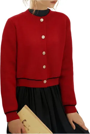 GORGLITTER Women's Elegant Button Up Cardigan Sweaters Casual Cropped Knitted Sweater Chunky Open Front Outerwear