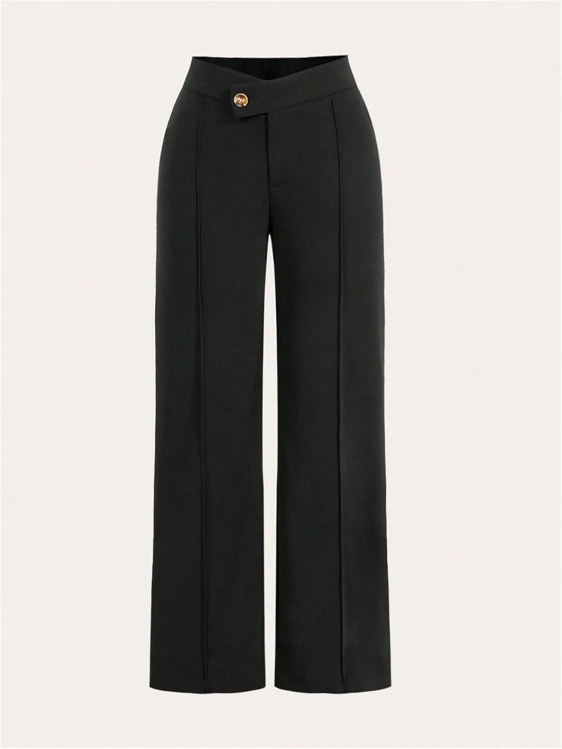 GORGLITTER Women's High V Waist Dress Pants Business Casual Button Front Straight Leg Work Pants Trousers