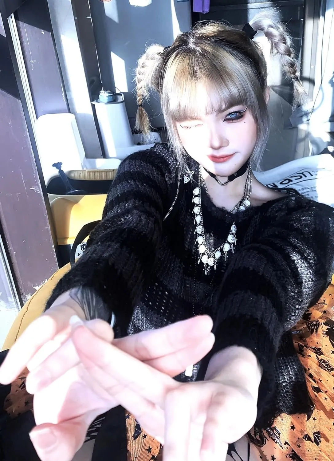 Goth Y2K Striped Sweater Ripped Punk Gothic Sweaters for Women Harajuku Aesthetic Halloween Pullover Tops