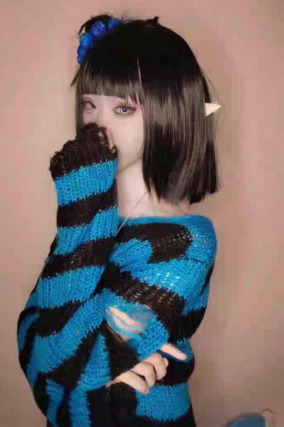 Goth Y2K Striped Sweater Ripped Punk Gothic Sweaters for Women Harajuku Aesthetic Halloween Pullover Tops