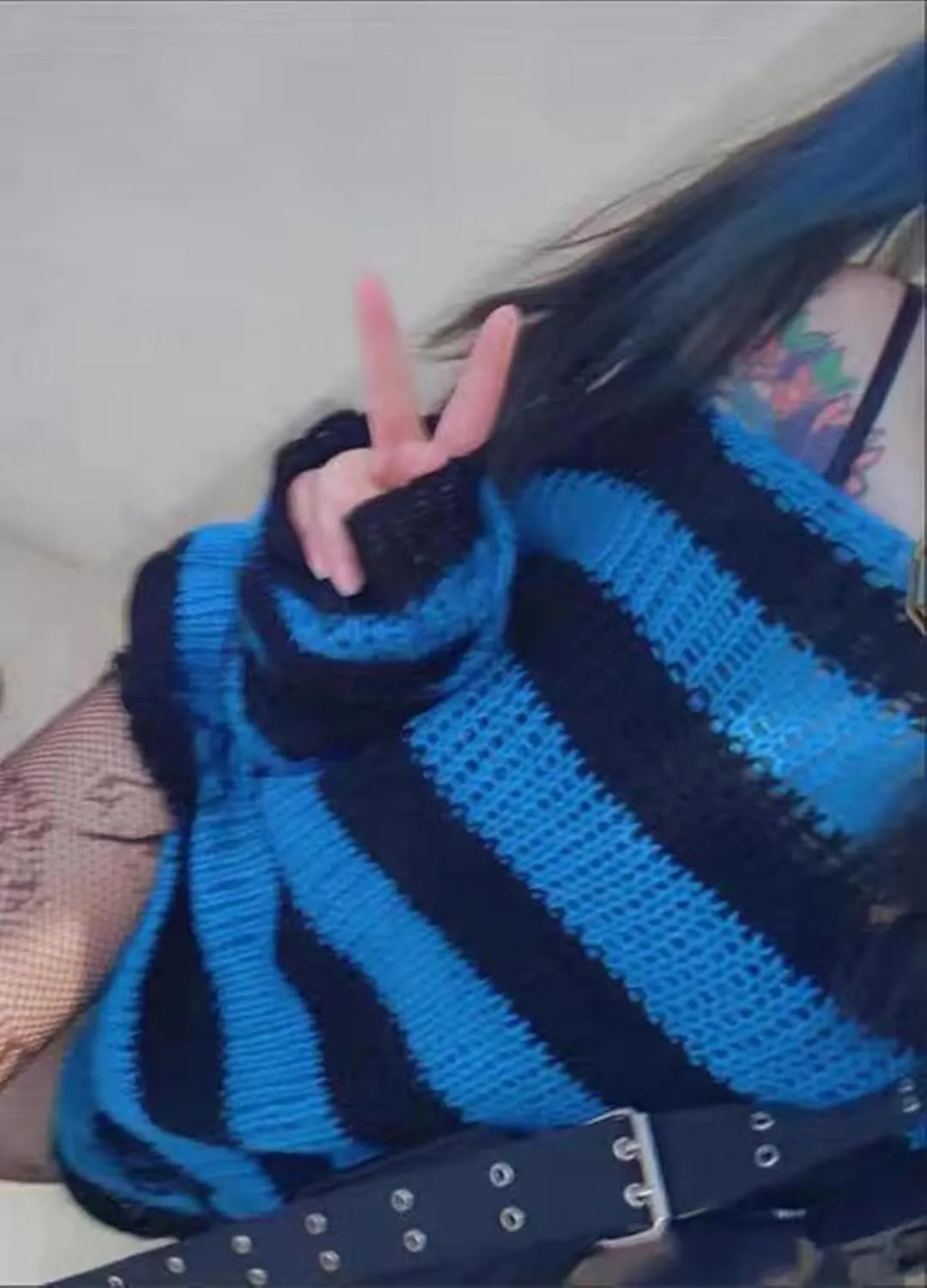Goth Y2K Striped Sweater Ripped Punk Gothic Sweaters for Women Harajuku Aesthetic Halloween Pullover Tops