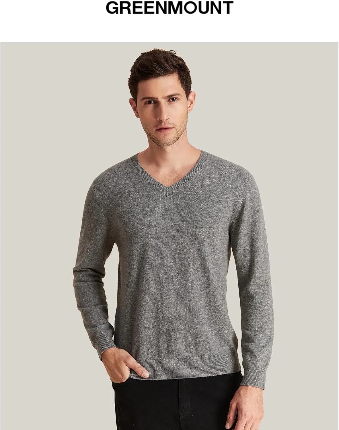 GreenMount Mens Cashmere Pullover Sweaters Casual V Neck Long Sleeve Pullover Keep 37.5 Warm Sweater for Men