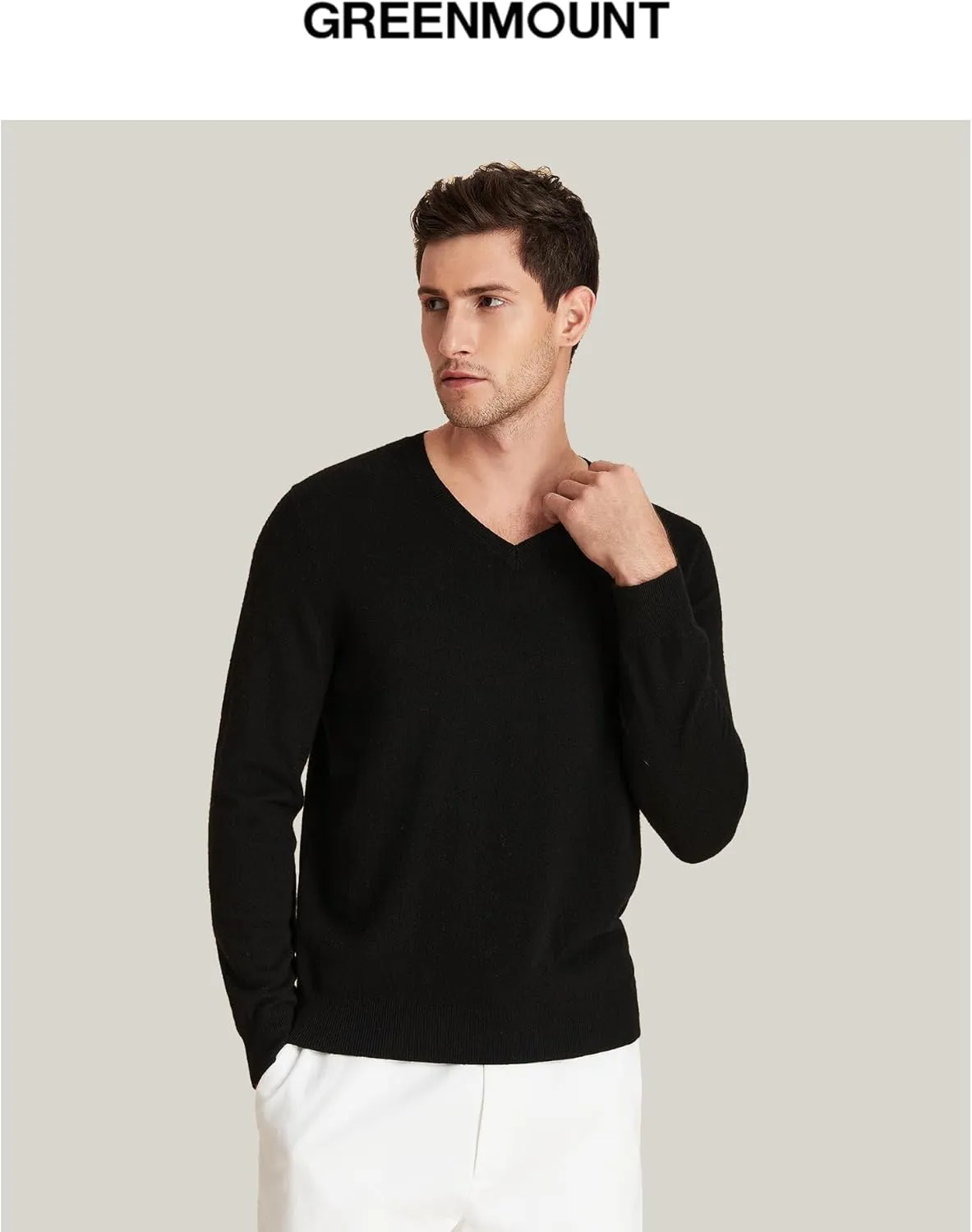 GreenMount Mens Cashmere Pullover Sweaters Casual V Neck Long Sleeve Pullover Keep 37.5 Warm Sweater for Men