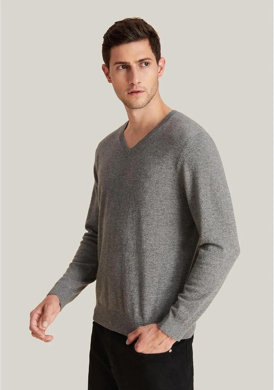 GreenMount Mens Cashmere Pullover Sweaters Casual V Neck Long Sleeve Pullover Keep 37.5 Warm Sweater for Men