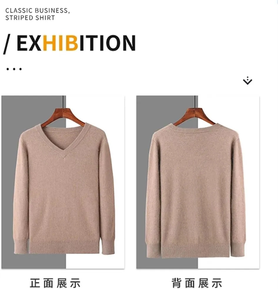 Hamthuit Men Loose Fit Long Sleeve Sweater Men's V-Neck Knitted Pullover Casual Loose Thick Warm Sweater