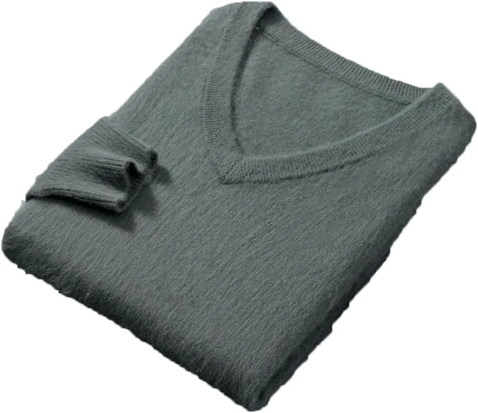 Hamthuit Men Loose Fit Long Sleeve Sweater Men's V-Neck Knitted Pullover Casual Loose Thick Warm Sweater