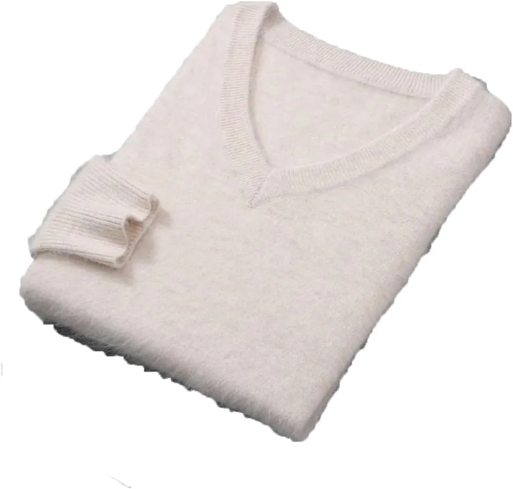 Hamthuit Men Loose Fit Long Sleeve Sweater Men's V-Neck Knitted Pullover Casual Loose Thick Warm Sweater