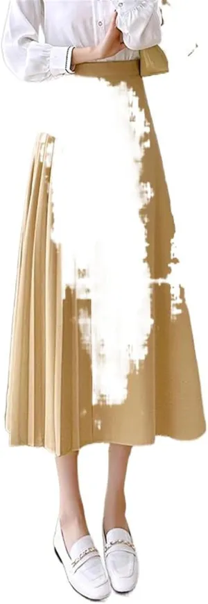 High-Waist Pleated Skirt for Women,Spring,mid-Length Office A-line Flared Skirt