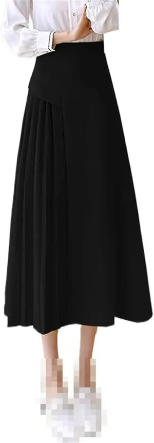 High-Waist Pleated Skirt for Women,Spring,mid-Length Office A-line Flared Skirt