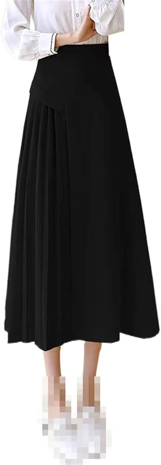 High-Waist Pleated Skirt for Women,Spring,mid-Length Office A-line Flared Skirt