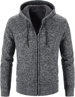 Hoodie Sweater Cardigan for Men Full Zip Long Sleeve Knit Jacket Warm Cardigan Knitwear Cable Knit Hoodies Jacket Knitwear