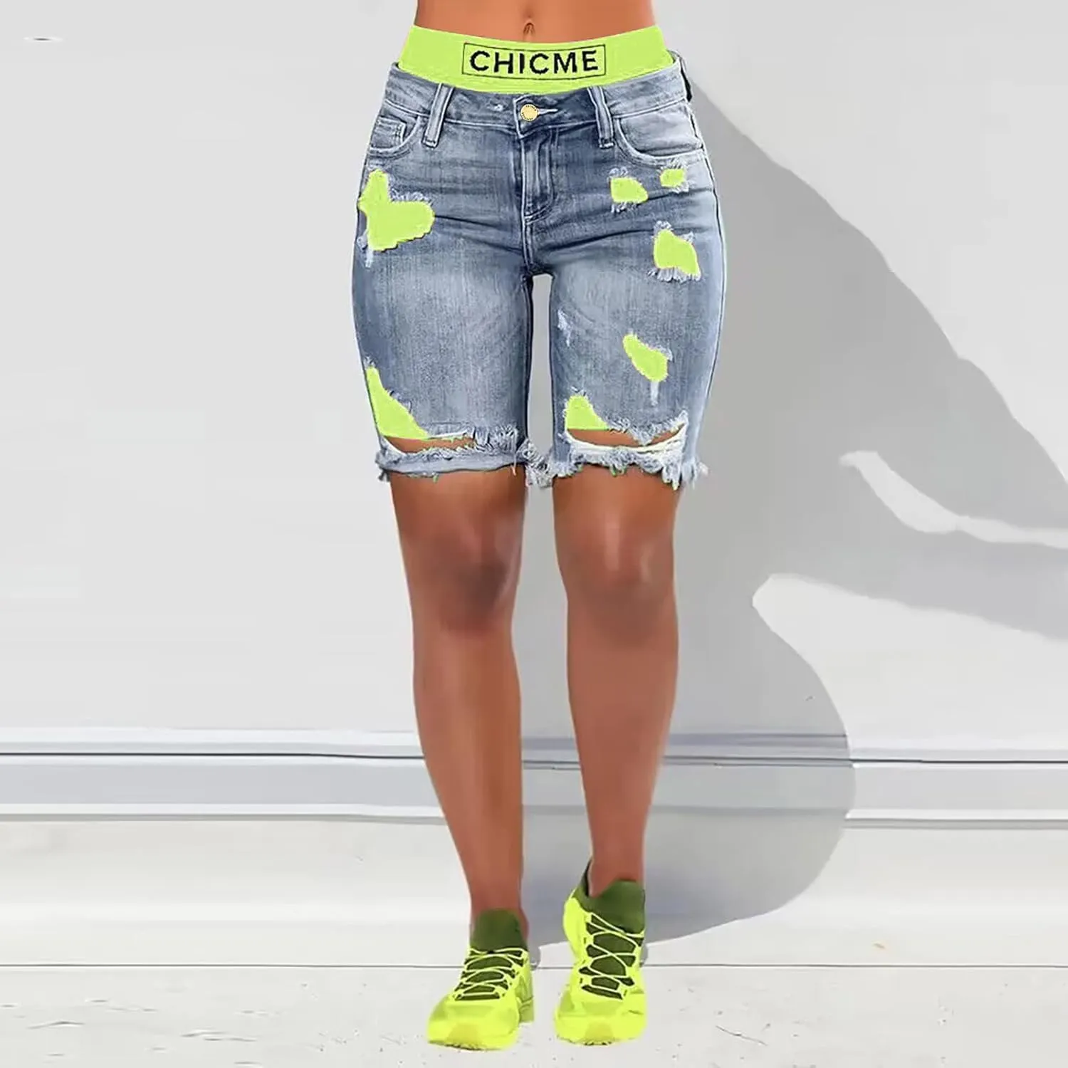 Jeans for Women Trendy Women Fashion Street Contrasting Stitching Two Piece Jeans Shorts Womens Pants with Pockets