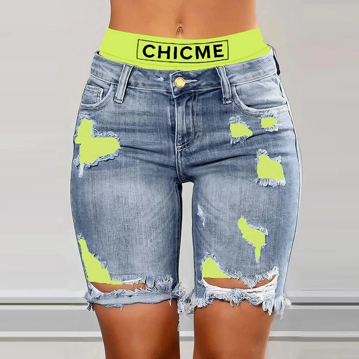 Jeans for Women Trendy Women Fashion Street Contrasting Stitching Two Piece Jeans Shorts Womens Pants with Pockets