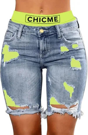 Jeans for Women Trendy Women Fashion Street Contrasting Stitching Two Piece Jeans Shorts Womens Pants with Pockets