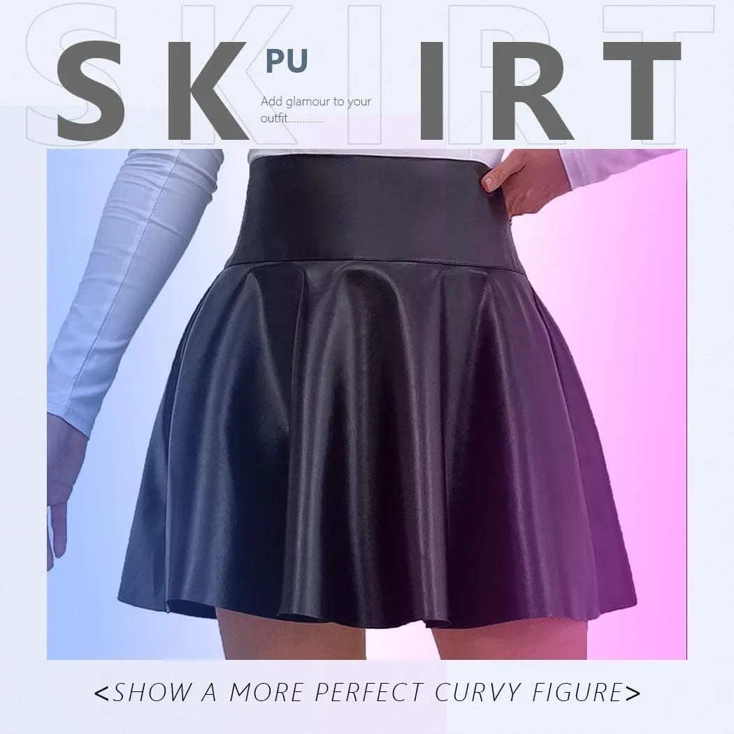 JEWEKY Leather Mini Skirt - High Waist Pleated Skirt with Flared Hem - Perfect for Parties & Clubs