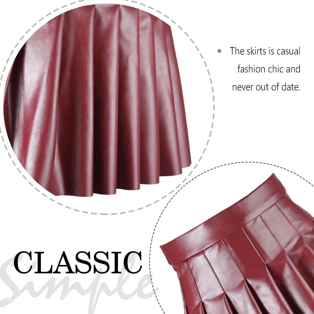 JEWEKY Leather Mini Skirt - High Waist Pleated Skirt with Flared Hem - Perfect for Parties & Clubs