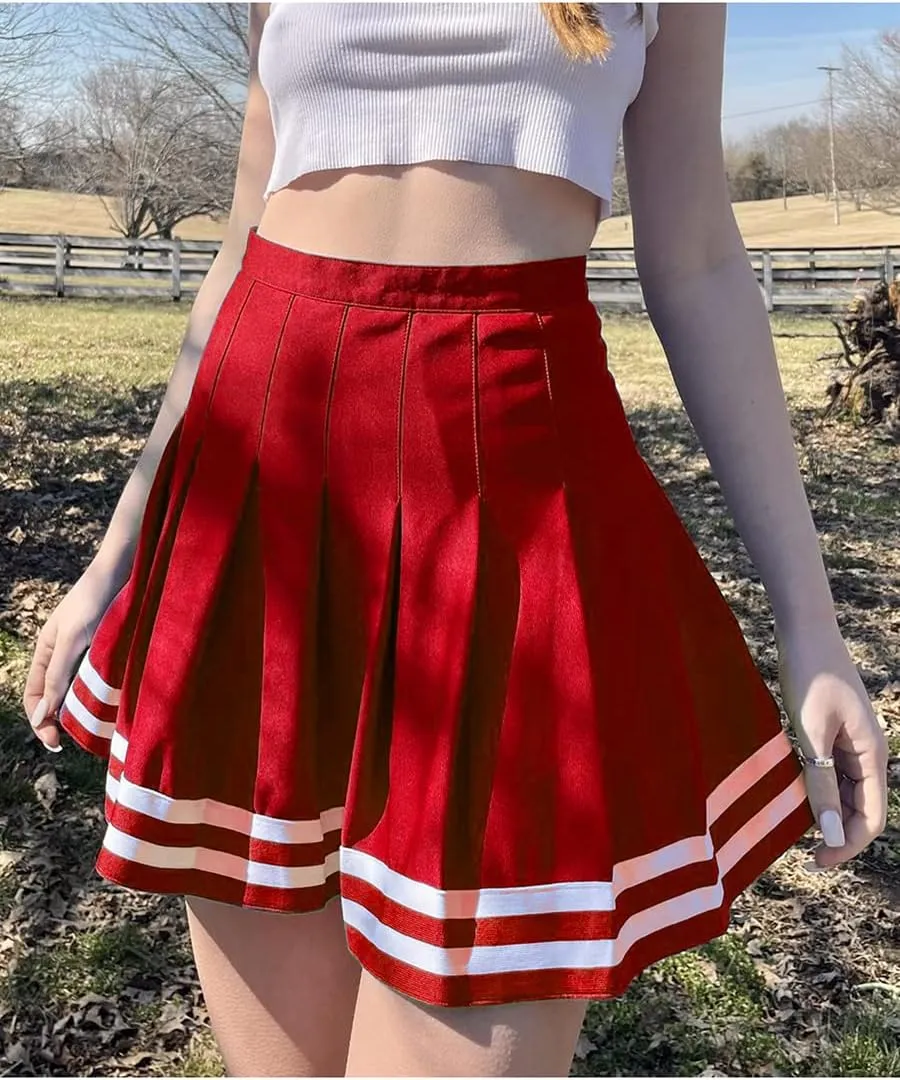 Karwuiio Womens Mini Skirt Contrast Color Striped High Waist Pleated Skirt Summer Dress Leisure Wear for LWomen