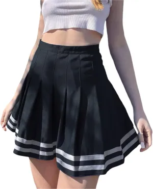 Karwuiio Womens Mini Skirt Contrast Color Striped High Waist Pleated Skirt Summer Dress Leisure Wear for LWomen