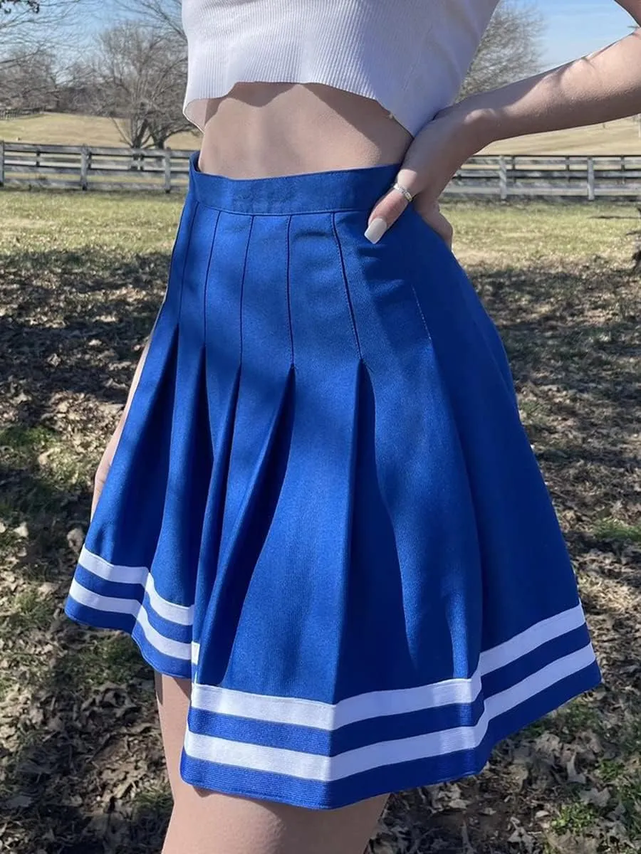 Karwuiio Womens Mini Skirt Contrast Color Striped High Waist Pleated Skirt Summer Dress Leisure Wear for LWomen