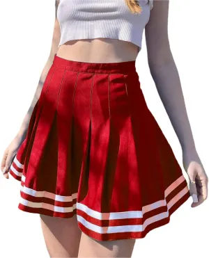 Karwuiio Womens Mini Skirt Contrast Color Striped High Waist Pleated Skirt Summer Dress Leisure Wear for LWomen