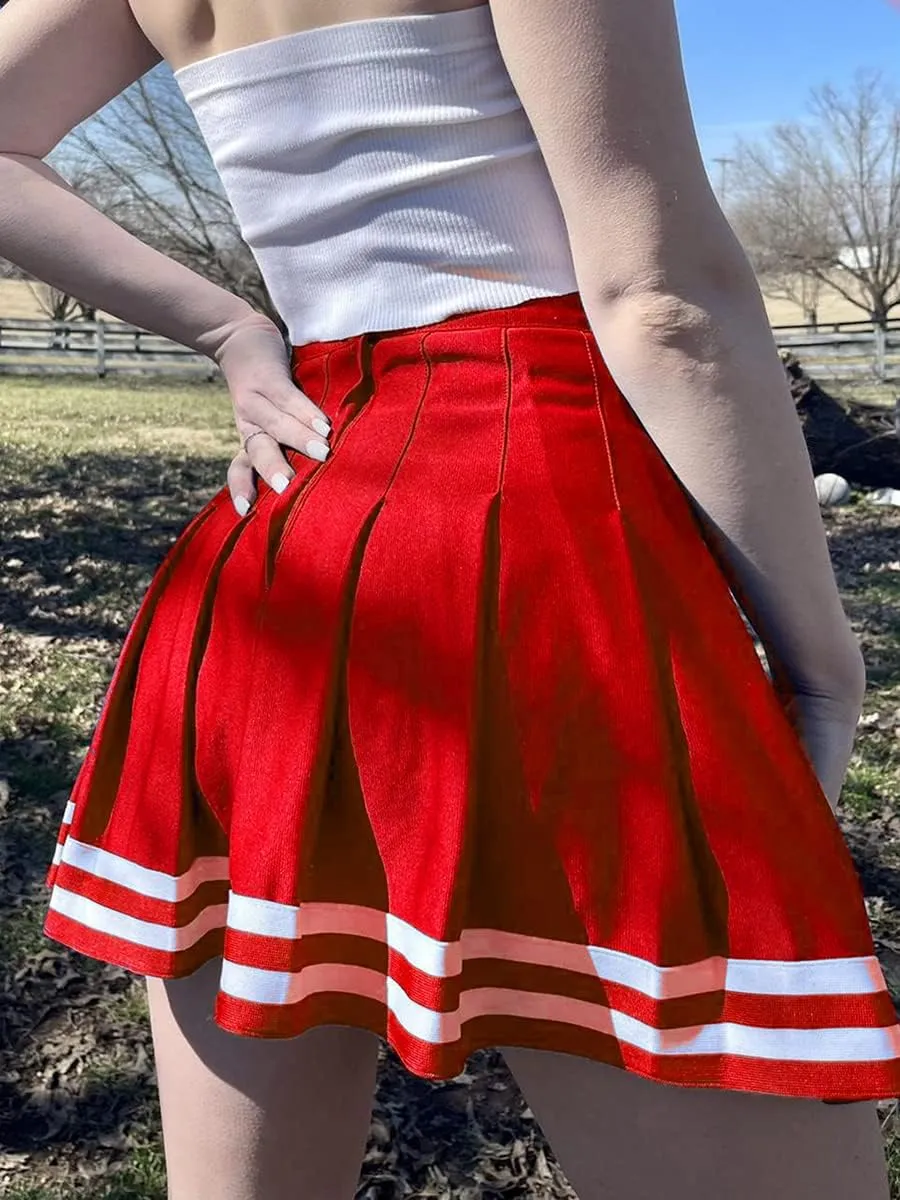 Karwuiio Womens Mini Skirt Contrast Color Striped High Waist Pleated Skirt Summer Dress Leisure Wear for LWomen