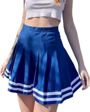 Karwuiio Womens Mini Skirt Contrast Color Striped High Waist Pleated Skirt Summer Dress Leisure Wear for LWomen
