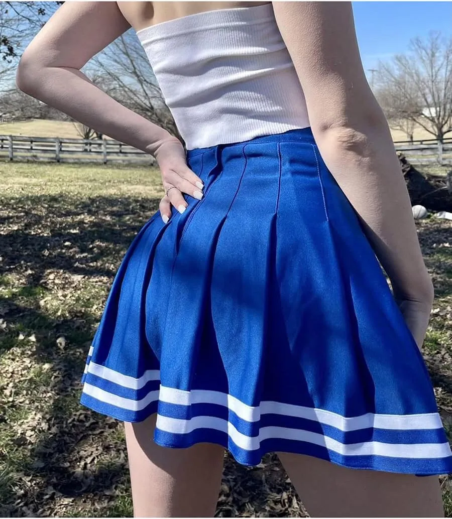 Karwuiio Womens Mini Skirt Contrast Color Striped High Waist Pleated Skirt Summer Dress Leisure Wear for LWomen