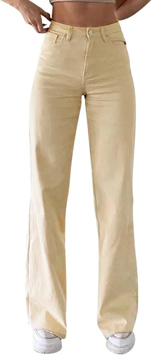 Khaki Flare Pants for Women Bell Bottom Jeans for Women High Waisted Stretch Flare Pants 5 Button Skinny Cut Jean