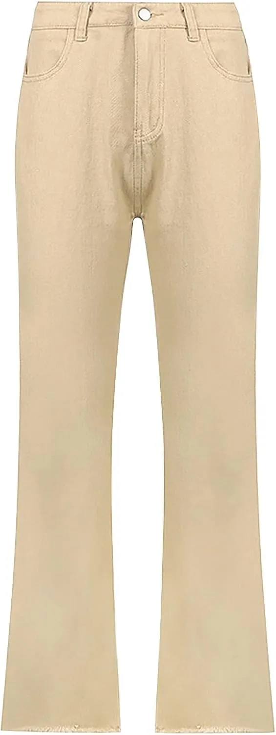 Khaki Flare Pants for Women Bell Bottom Jeans for Women High Waisted Stretch Flare Pants 5 Button Skinny Cut Jean