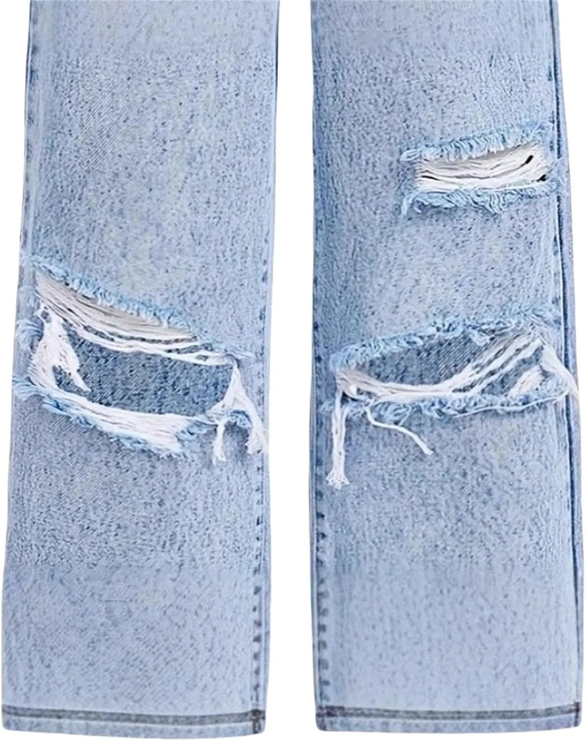 Kids Girls Baggy Denim Jeans Ripped High Waisted Elastic Straight Casual Pants with Pockets Streetwear Distressed Jeans