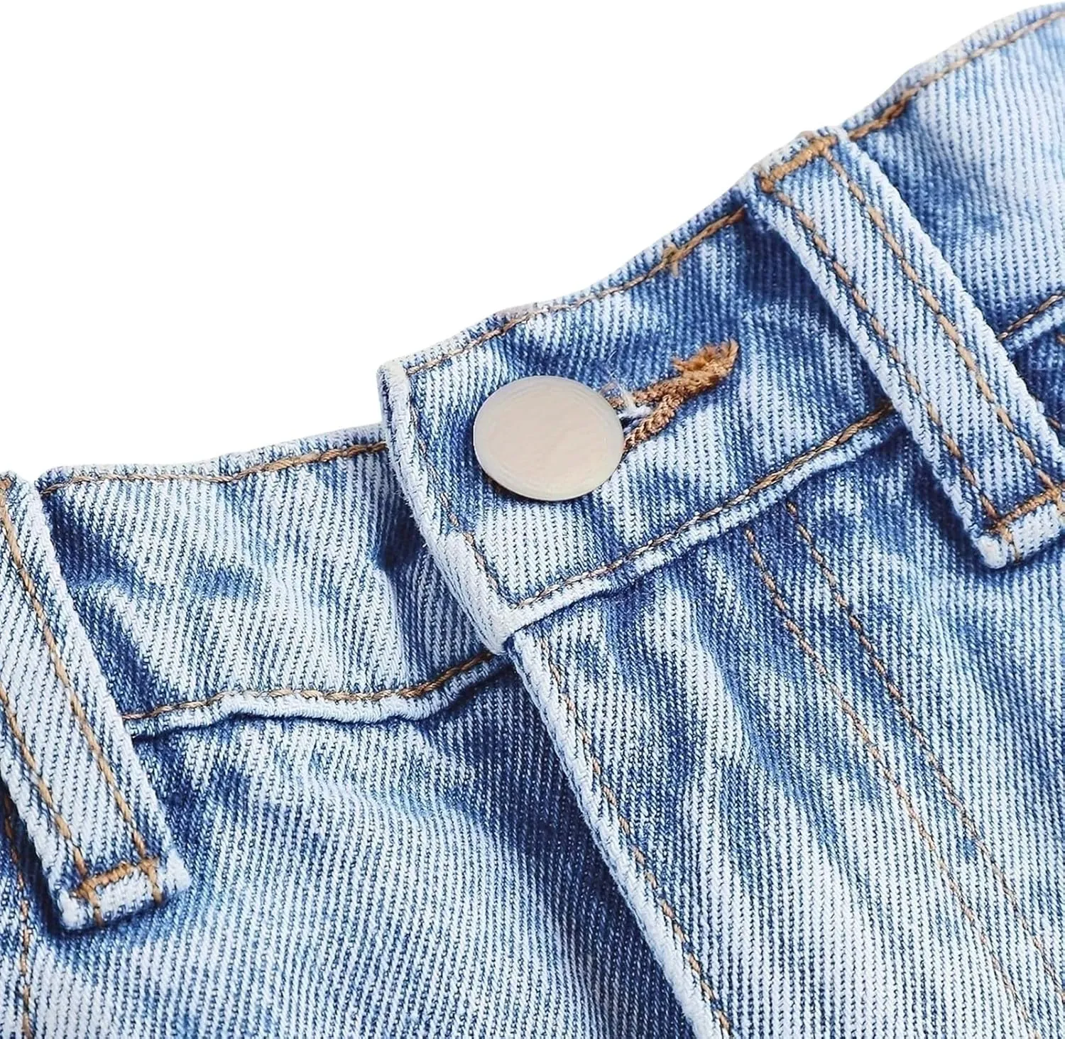 Kids Girls Baggy Denim Jeans Ripped High Waisted Elastic Straight Casual Pants with Pockets Streetwear Distressed Jeans