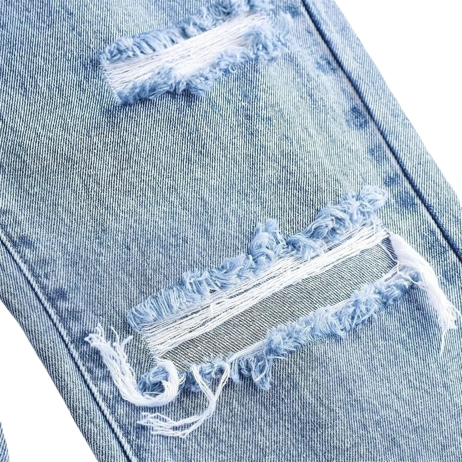Kids Girls Baggy Denim Jeans Ripped High Waisted Elastic Straight Casual Pants with Pockets Streetwear Distressed Jeans