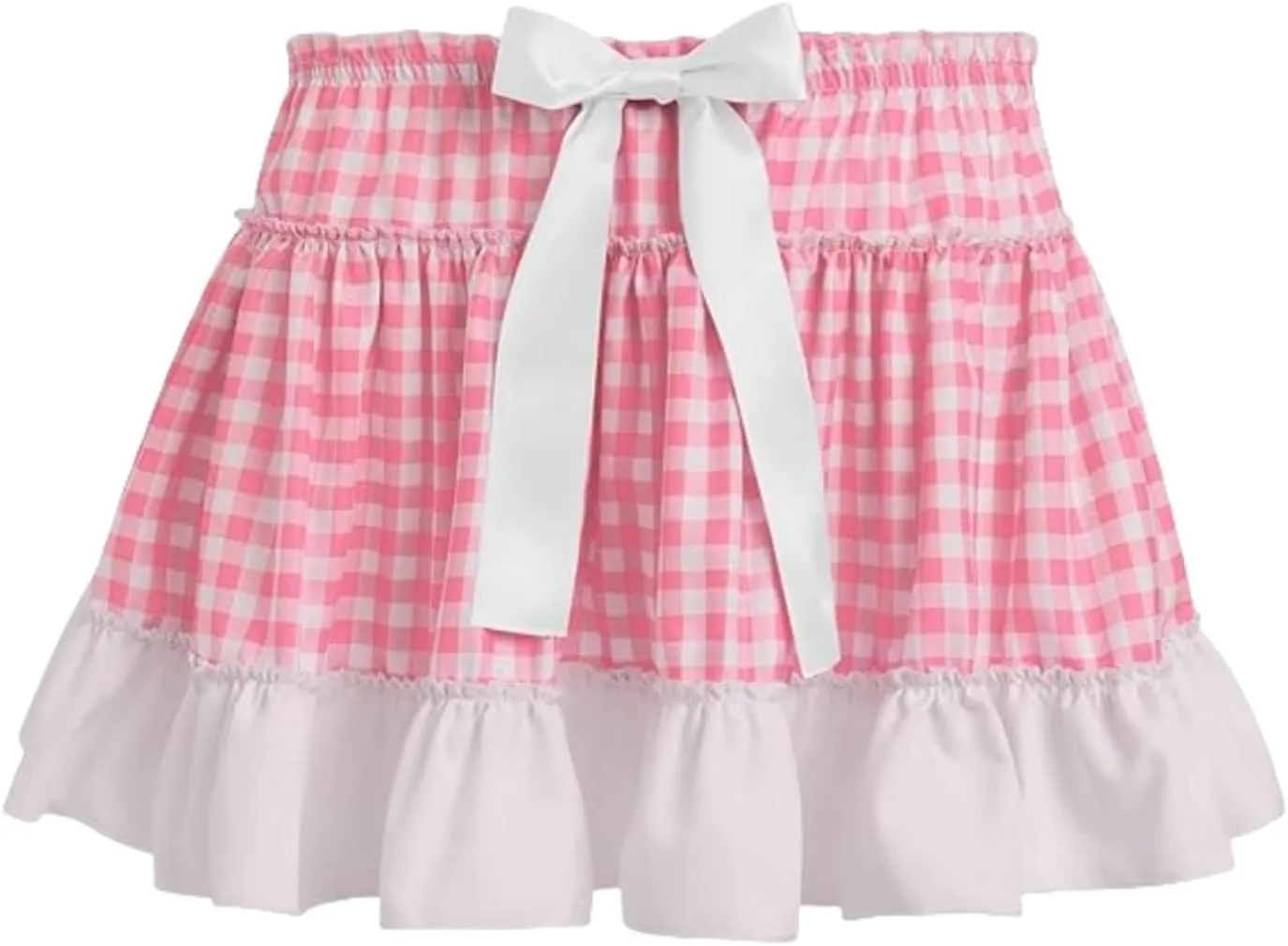 KMBANGI Adult Womens Gingham Short Skirt Pleated Ruffle A Line Plaid Mini Skirt Halloween Cosplay Costume Sissy Skirts