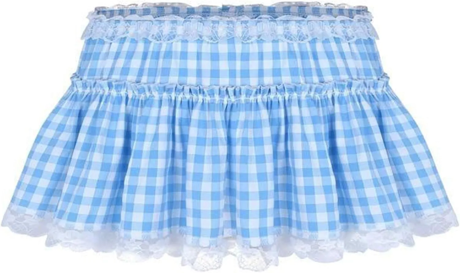 KMBANGI Adult Womens Gingham Short Skirt Pleated Ruffle A Line Plaid Mini Skirt Halloween Cosplay Costume Sissy Skirts