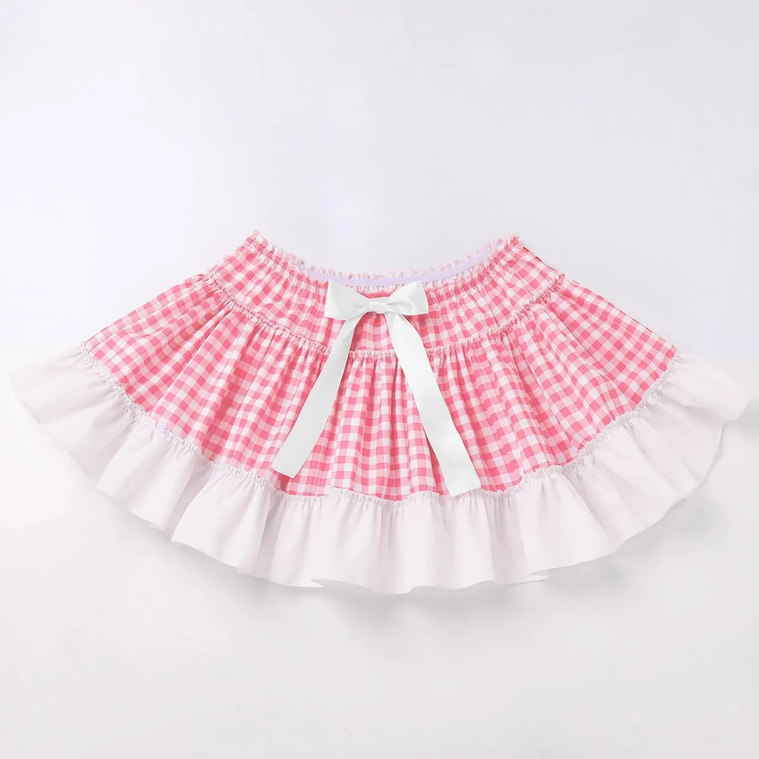 KMBANGI Adult Womens Gingham Short Skirt Pleated Ruffle A Line Plaid Mini Skirt Halloween Cosplay Costume Sissy Skirts